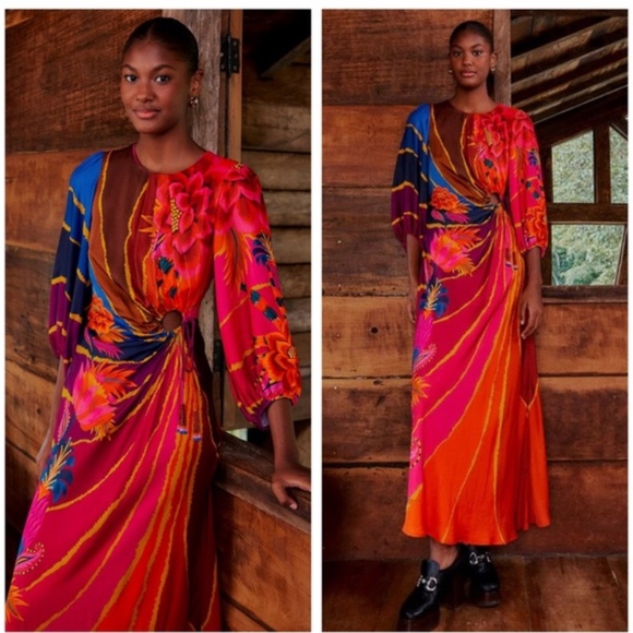 farm rio circle cut out dress Vintage Wave Circle Cut-Out Midi Dress